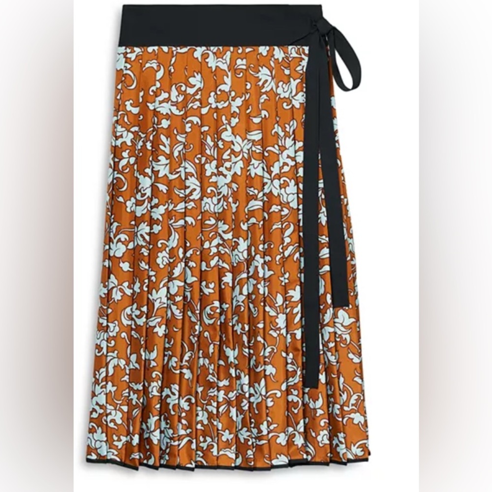 Tory Burch Printed Pleated Silk Wrap Skirt Size 2